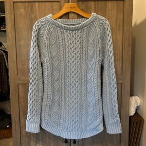 LL Bean Signature XS Cable Knit Fisherman Sweater Chunky Blue Side Zip